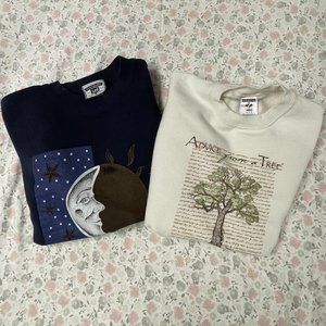 Lot of 2 Women's Sweatshirts - Celestial XL Dark Blue & "Advice From a Tree" M
